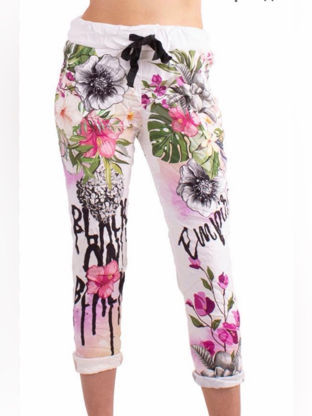 NWT Gigi Moda Celina Tropical Printed Crinkle Jogger Pants